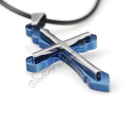 Mens Celtic Stainless Steel Cross Pendant Necklace Blue  