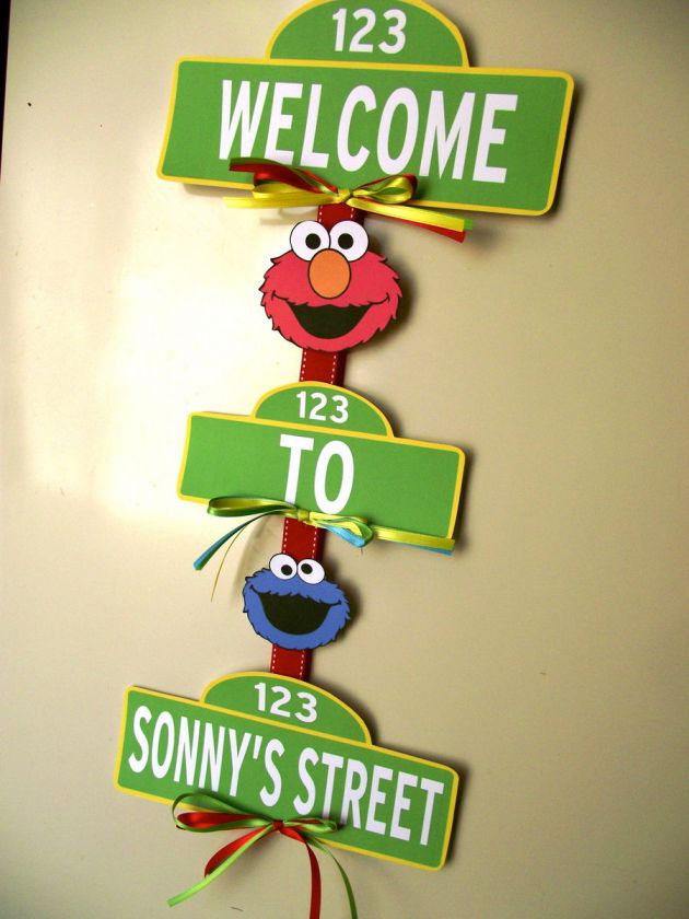 Sesame Street Elmo Cookie Monster Birthday Party Baby Shower Door Sign 