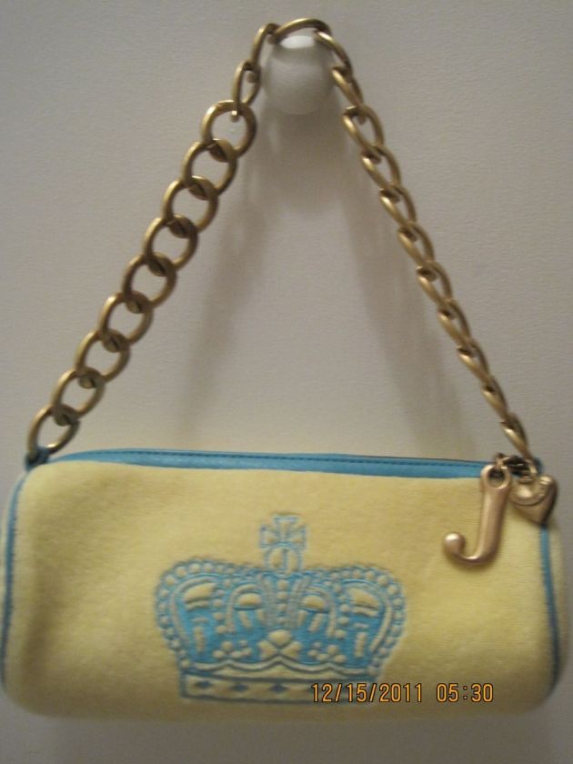   JUICY COUTURE YELLOW AND BLUE TERRY TOOTSIE ROLL PURSE HANDBAG  