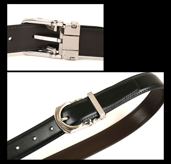 Mens Business Dress Leather Belts Silver DG03 BLACK  