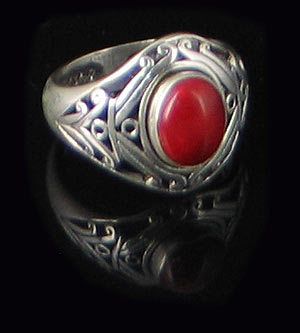  Sterling Silver Filigree REAL Red Coral Ring size 7  