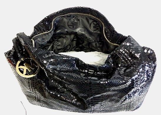  MICHAEL KORS Oversized ID Chain Shoulder Bag Black Python HOBO Handbag