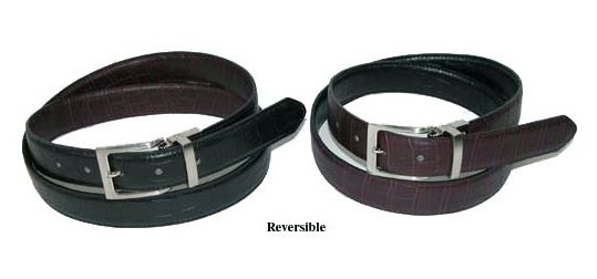 New Mens Black/Brown Croco Reversible Leather Belt E16  
