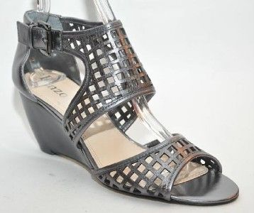 NEW ENZO ANGIOLINI Quinn Silver Leather Sandal Mid Wedge Heel Womens 