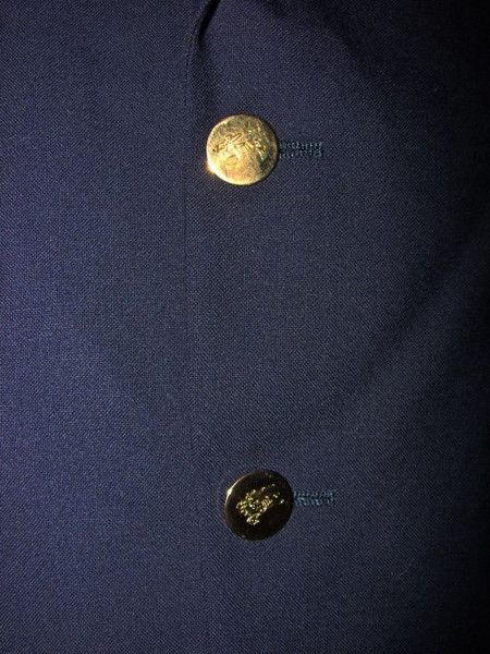 Dark Blue BURBERRY BLAZER w/ Brass Logo Buttons Sz 42 2 Button Jacket 