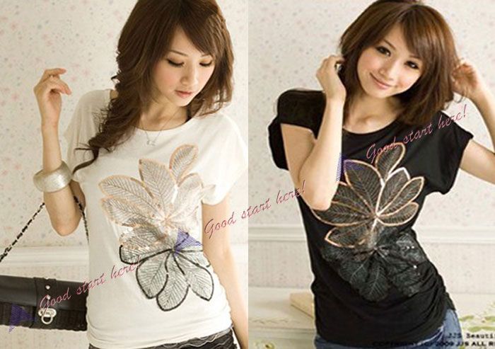 New Fashion Juniors Girls T Shirt embroidered leaves Womens Top 