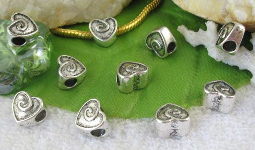 30 Tibetan silver heart bead fit charm bracelet FC10960  