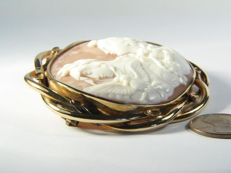 SUPERB ANTIQUE 15K GOLD SHELL CAMEO EOS NYX DAY & NIGHT  