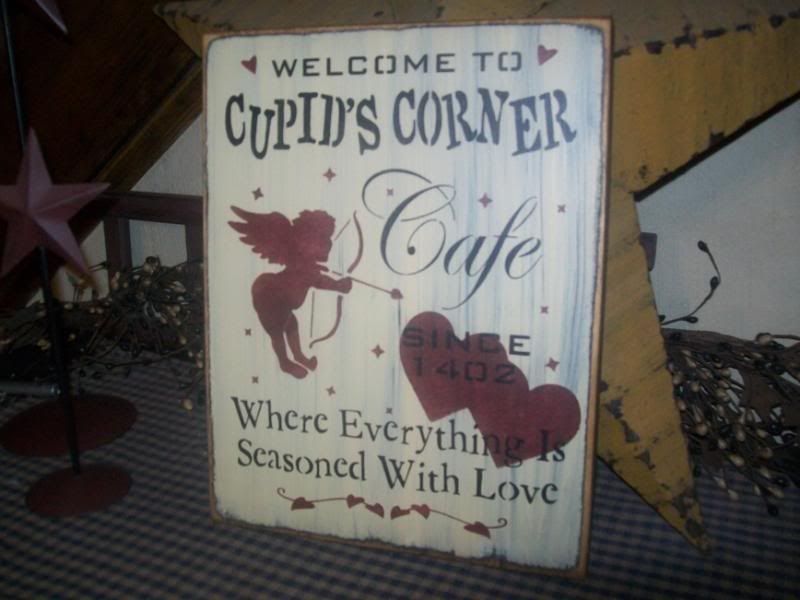 PRIMITIVE VALENTINE SIGN~~CUPIDS CORNER CAFE~~LOVE~~  