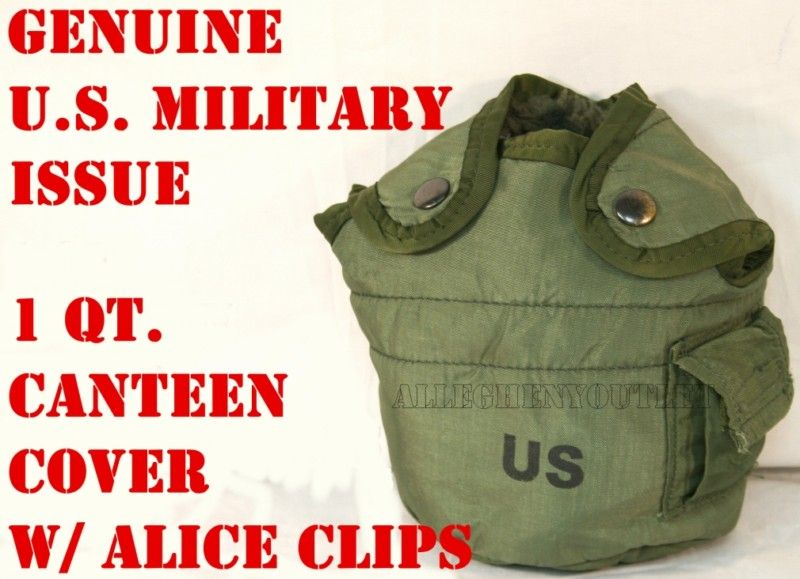 Military Issue 1 Qt Quart Canteen Cover/ Pouch w/ Clips  