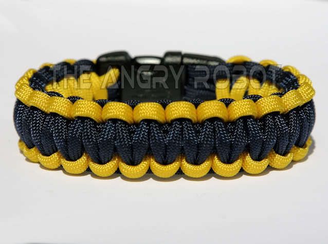 550 Paracord Survival Bracelet   Yellow & Navy Blue  