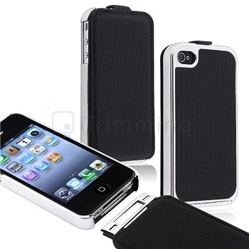   Leather Chrome Hard Case Cover for AT&T Verizon Sprint iPhone 4 4G 4S