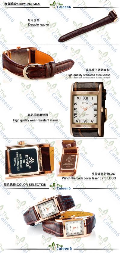 NEW EYKI Woman Couple Gold Leather Mens Wrist Watch Luxury Brown With 