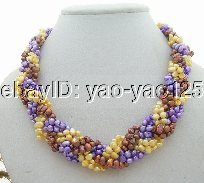 Stunning 6Strds Multi Color Pearl Necklace  
