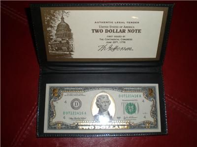 22K Gold $2 Two Dollar Bill Federal Reserve Note  