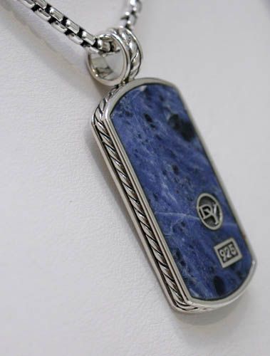 DAVID YURMAN Mens Blue Sodalite Lge Dog Tag Necklace 20 $695  