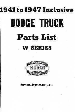 1941 1942 1946 1947 Dodge Truck Factory Parts Manual  