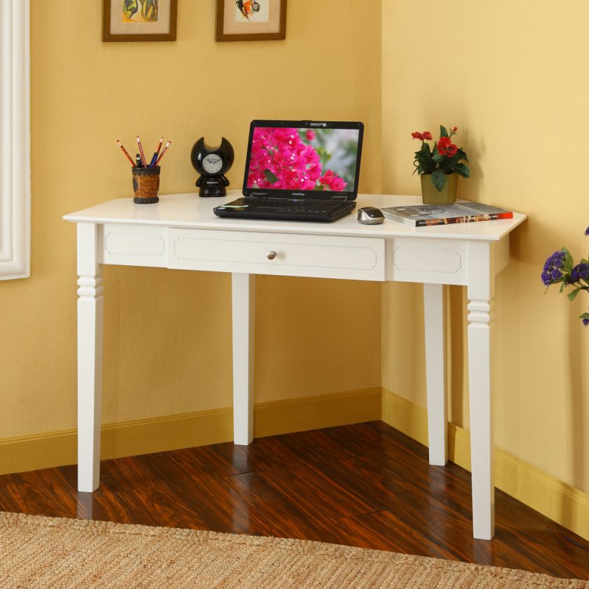 48 in. White Solid Wood Corner Home Office Desk Drawer  